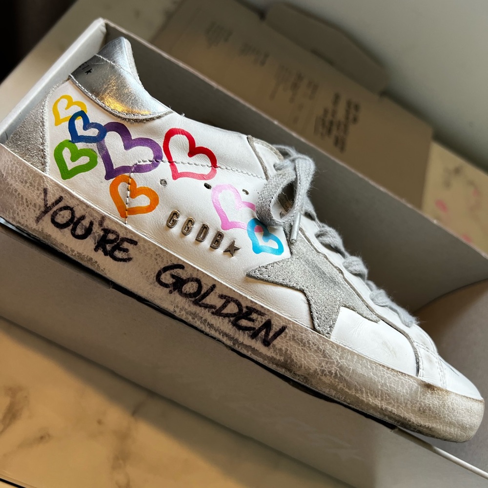 Golden Goose Women's White and Silver Sneakers